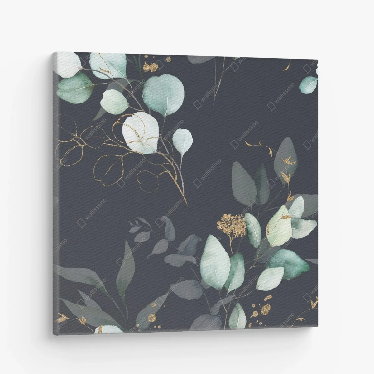 Obraz na płótnie eukaliptusowe liście akwarelowe na ciemnym tle – Wallissimo® Obraz na płótnie eukaliptusowe liście akwarelowe na ciemnym tle – Wallissimo®