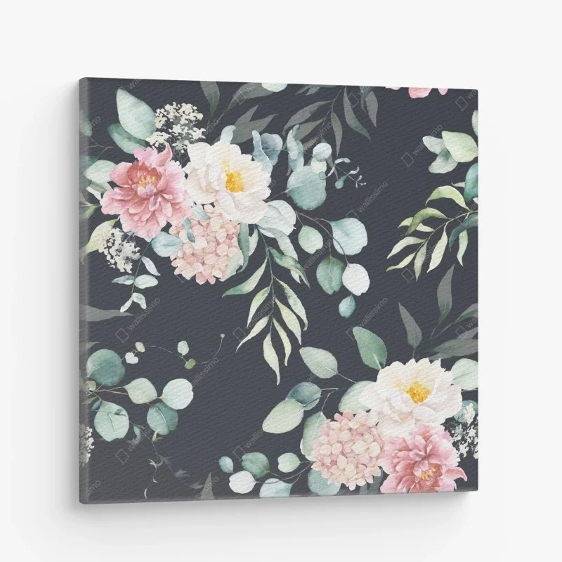 Obraz na płótnie elegancki akwarelowy wzór kwiatowy na ciemnym tle