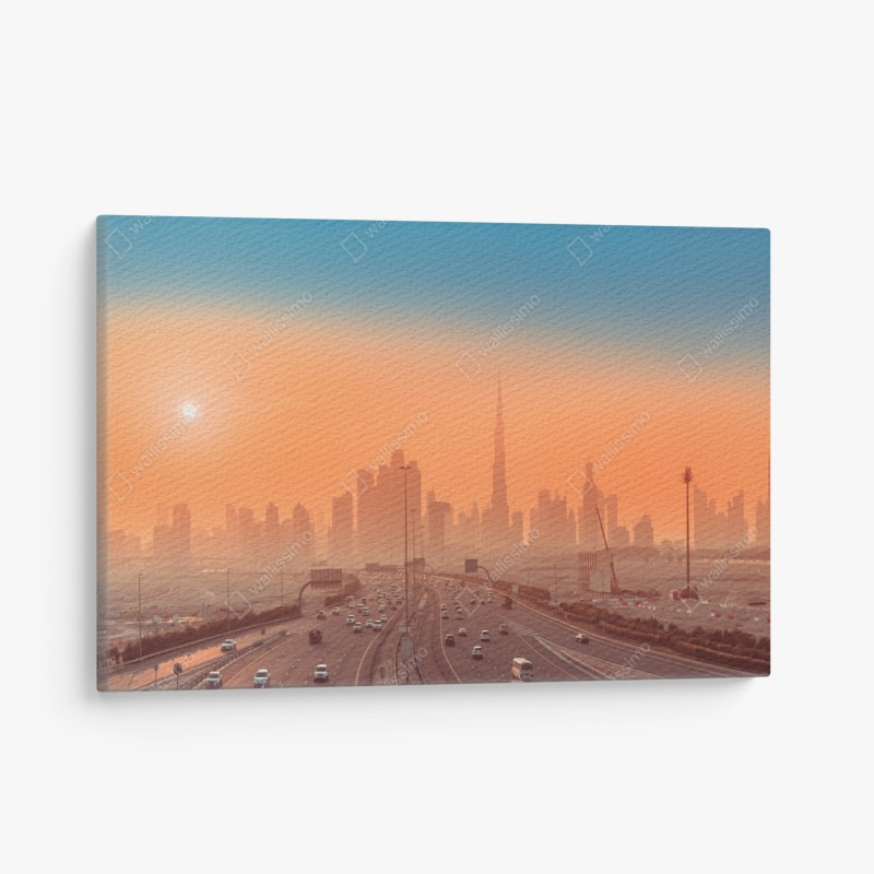 Obraz na płótnie Dubaj panorama o wschodzie słońca