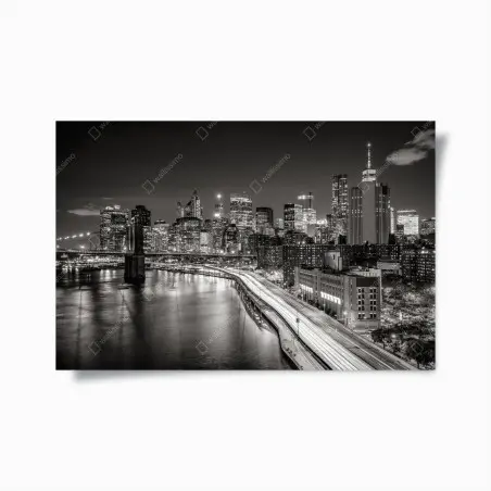 Plakat czarno-biała panorama miasta nocą – Wallissimo®