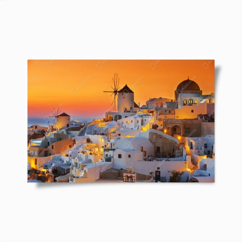 Plakat złoty zachód słońca w Oia, Santorini