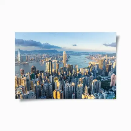 Plakat panorama Hongkongu o zachodzie słońca – Wallissimo®