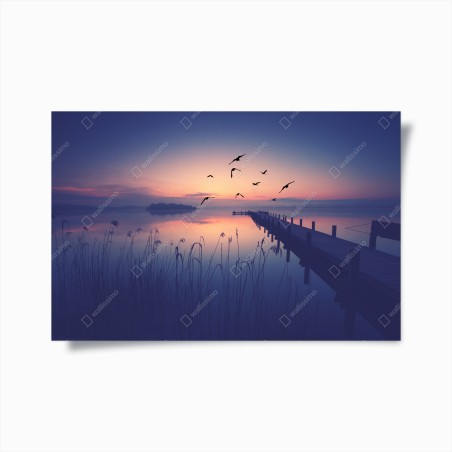 Plakat spokojny wschód nad jeziorem z ptakami – Wallissimo®