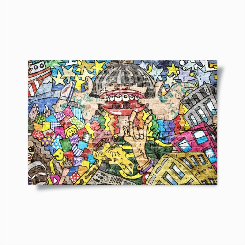 Plakat kolorowy mural graffiti z zabawną postacią