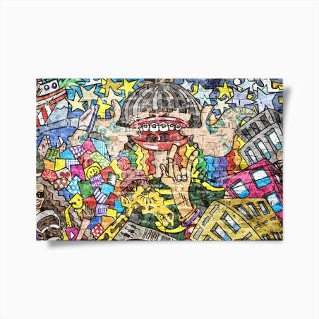 Plakat kolorowy mural graffiti z zabawną postacią – Wallissimo®