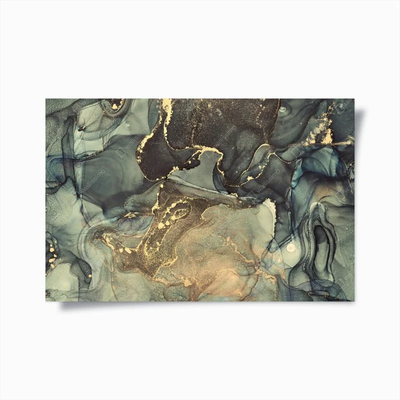 Plakat turkusowo-złota abstrakcja płynna