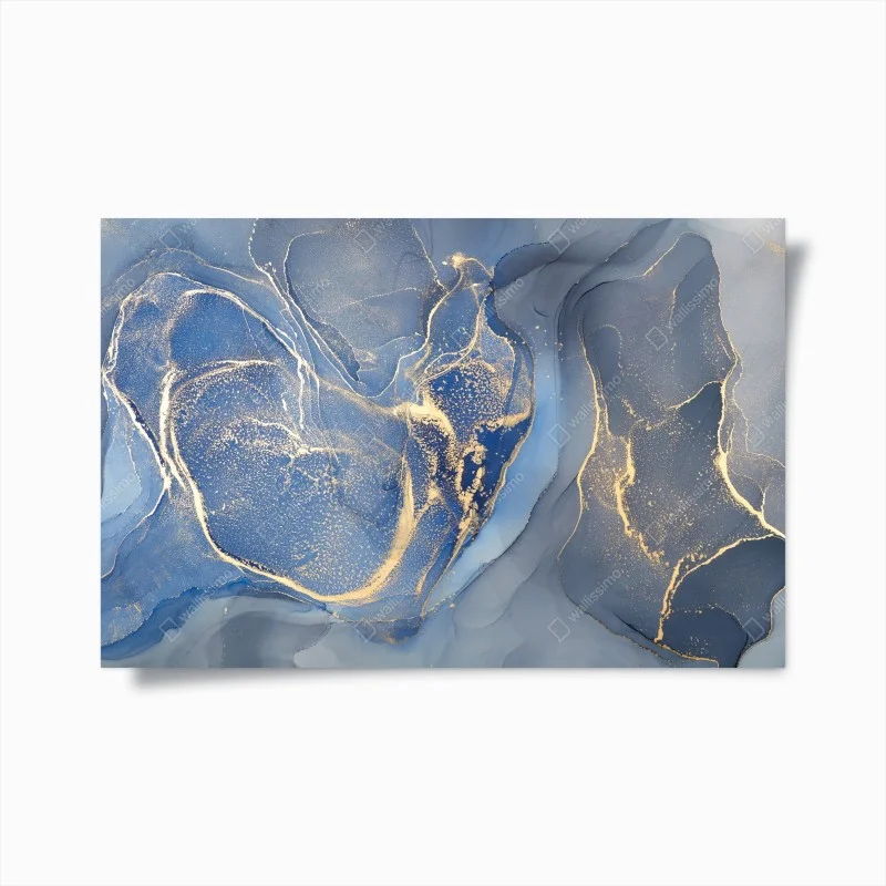 Plakat oceaniczny niebieski marmur ze złotymi żyłkami