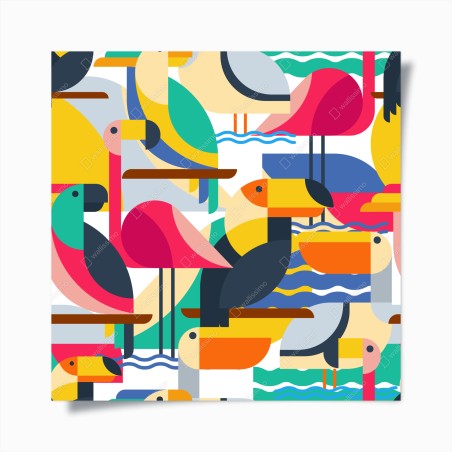 Plakat tropikalny geometryczny wzór ptaków – Wallissimo®