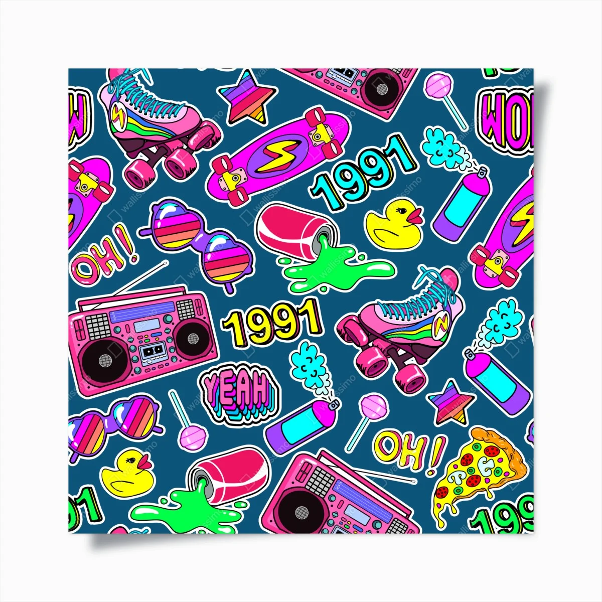 Plakat żywy kolaż naklejek w stylu lat 90 – Wallissimo® Plakat żywy kolaż naklejek w stylu lat 90 – Wallissimo®