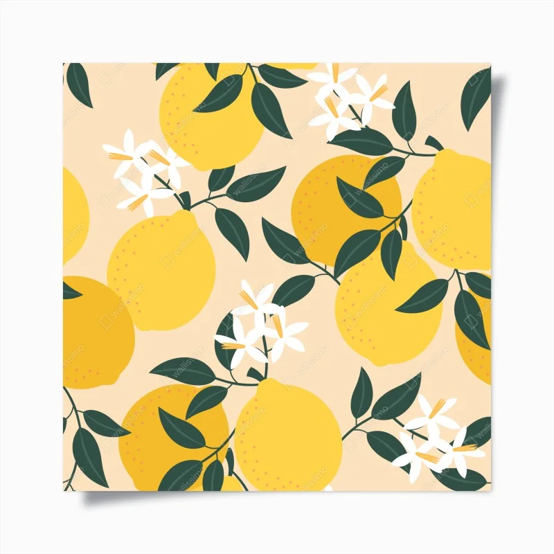 Plakat jasny wzór z cytrynami i kwiatami