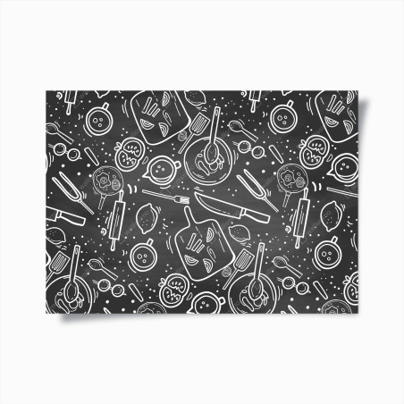 Plakat kuchenny wzór tablicowy z doodlami – Wallissimo®