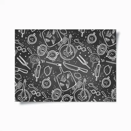 Plakat kuchenny wzór tablicowy z doodlami – Wallissimo®