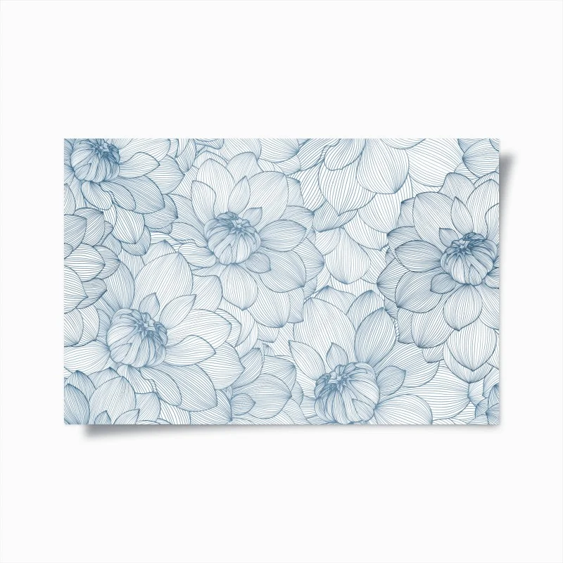 Plakat delikatny, liniowy wzór kwiatowy w odcieniach niebieskiego