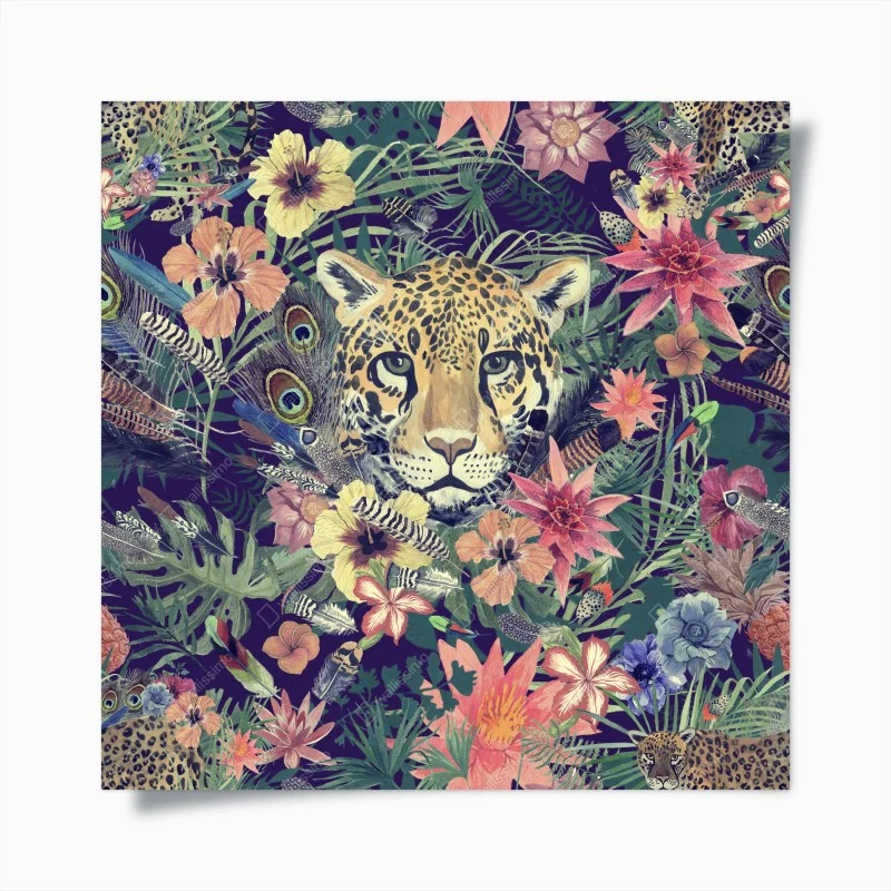 Plakat vintage akwarelowy lampart w tropikalnych liściach