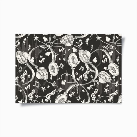 Plakat monochromatyczny wzór słuchawek i nut – Wallissimo®