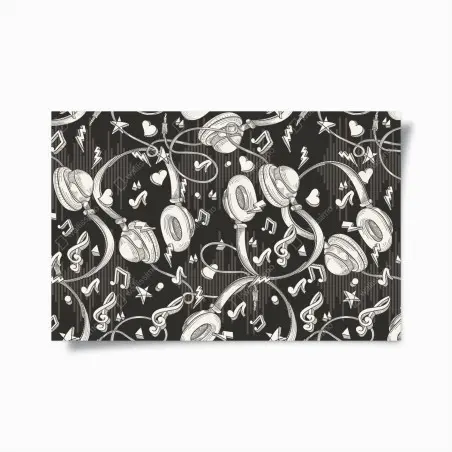 Plakat monochromatyczny wzór słuchawek i nut – Wallissimo®
