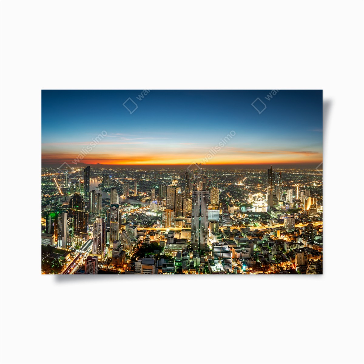 Plakat panorama Bangkoku o zmierzchu – Wallissimo®