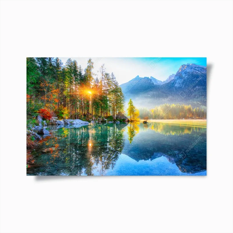 Plakat Hintersee jesienny wschód słońca nad turkusowym jeziorem