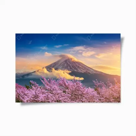 Plakat Góra Fuji z kwitnącą sakurą o wschodzie słońca – Wallissimo®