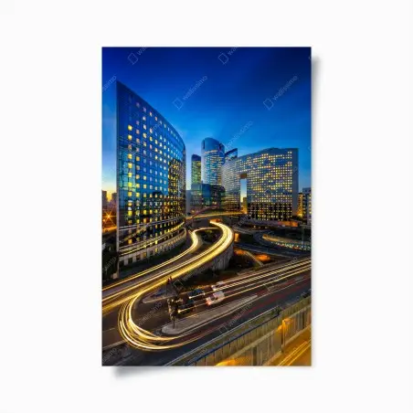 Plakat nowoczesna panorama miasta o zmierzchu – Wallissimo®