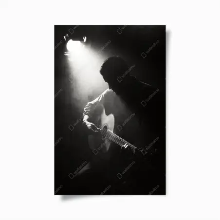Plakat sylwetka gitarzysty w świetle reflektora – Wallissimo®