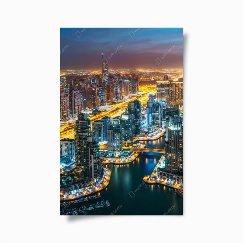 Plakat nocna panorama Dubai Marina