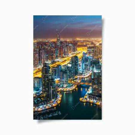 Plakat nocna panorama Dubai Marina – Wallissimo®