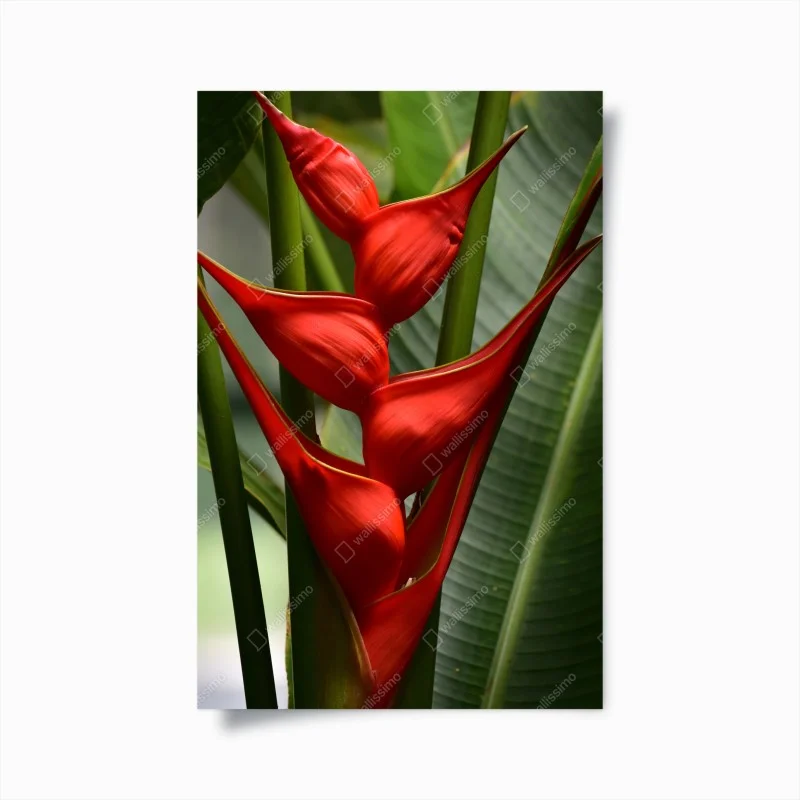 Plakat intensywny czerwony kwiat heliconia