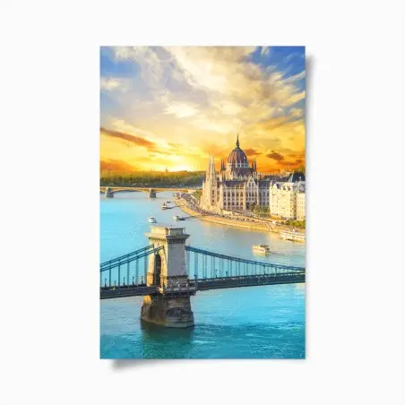 Plakat zachód słońca nad Budapesztem i mostem łańcuchowym – Wallissimo®
