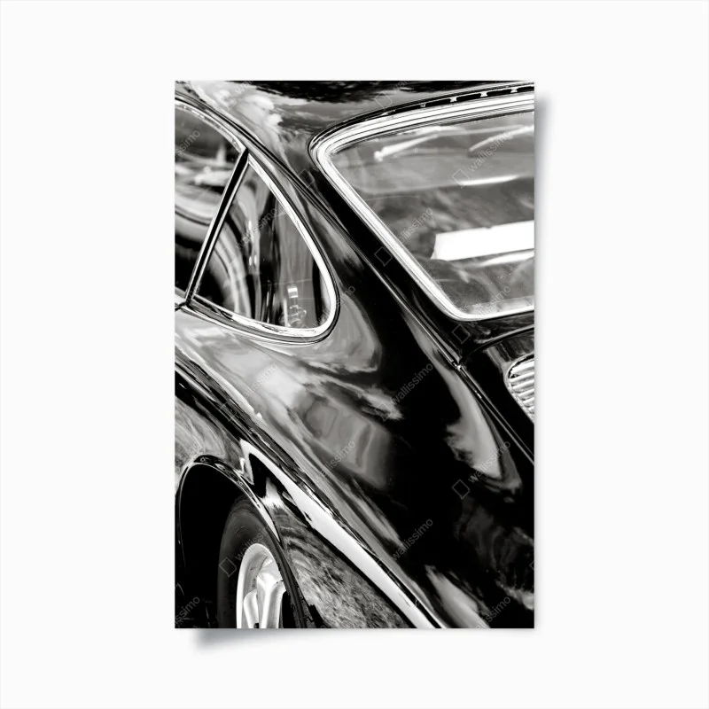 Plakat zabytkowy tył samochodu w czerni i bieli