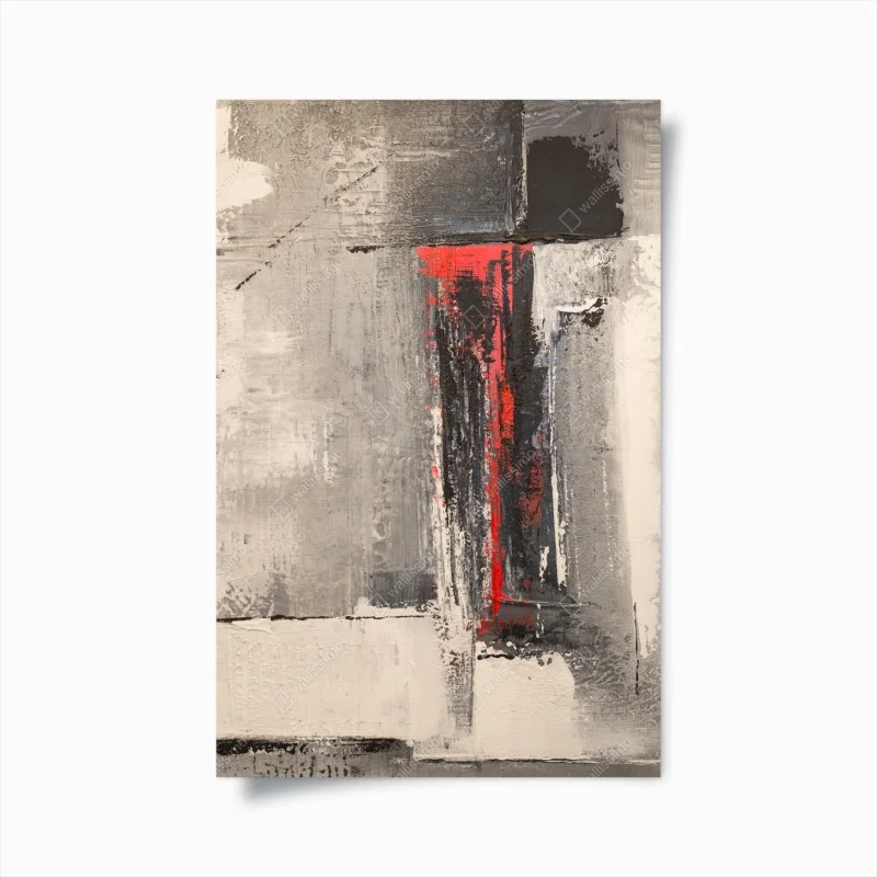 Plakat teksturalna abstrakcja z czerwonym akcentem