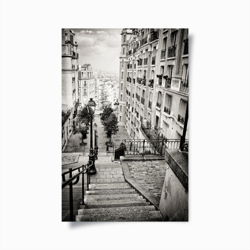 Plakat paryskie schody w monochromie
