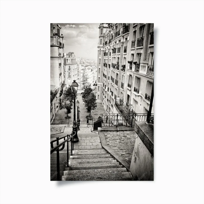 Plakat paryskie schody w monochromie