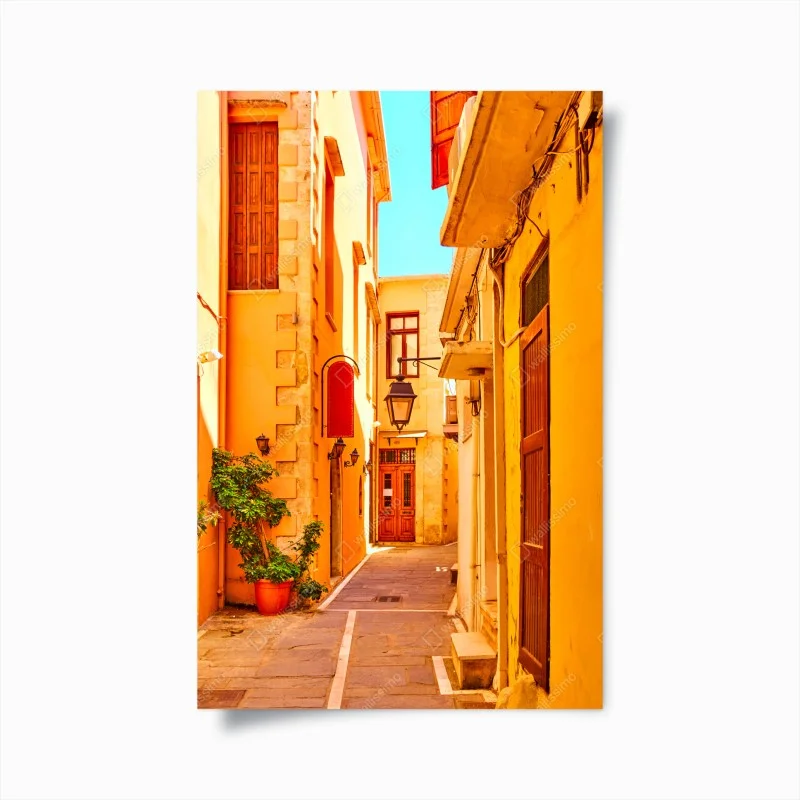 Plakat słoneczna żółta uliczka w Rethymno, Kreta