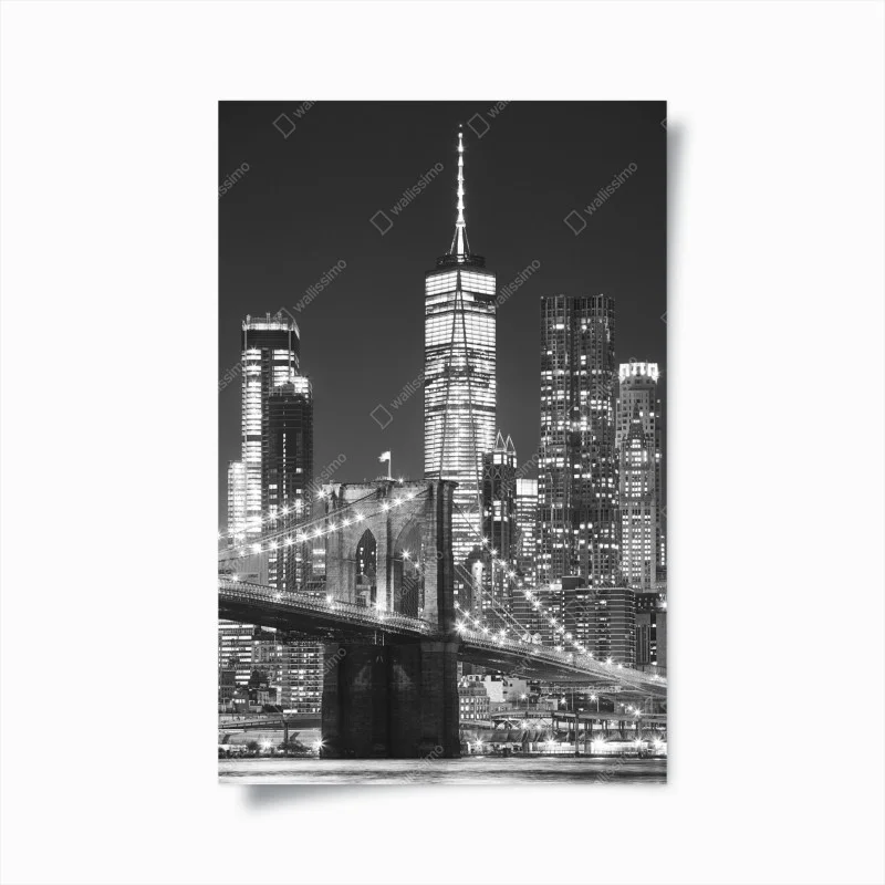 Plakat most Brooklyński i panorama Manhattanu nocą