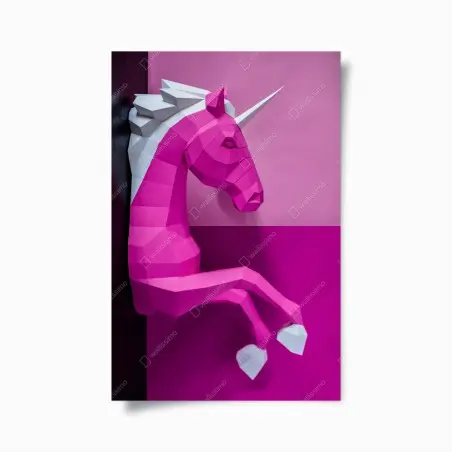Plakat różowy geometryczny jednorożec na ścianę – Wallissimo®
