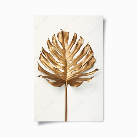 Plakat złoty liść monstera na białym tle – Wallissimo®