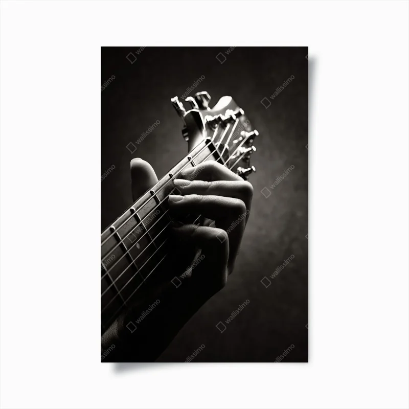Plakat zbliżenie dłoni gitarzysty na gryfie