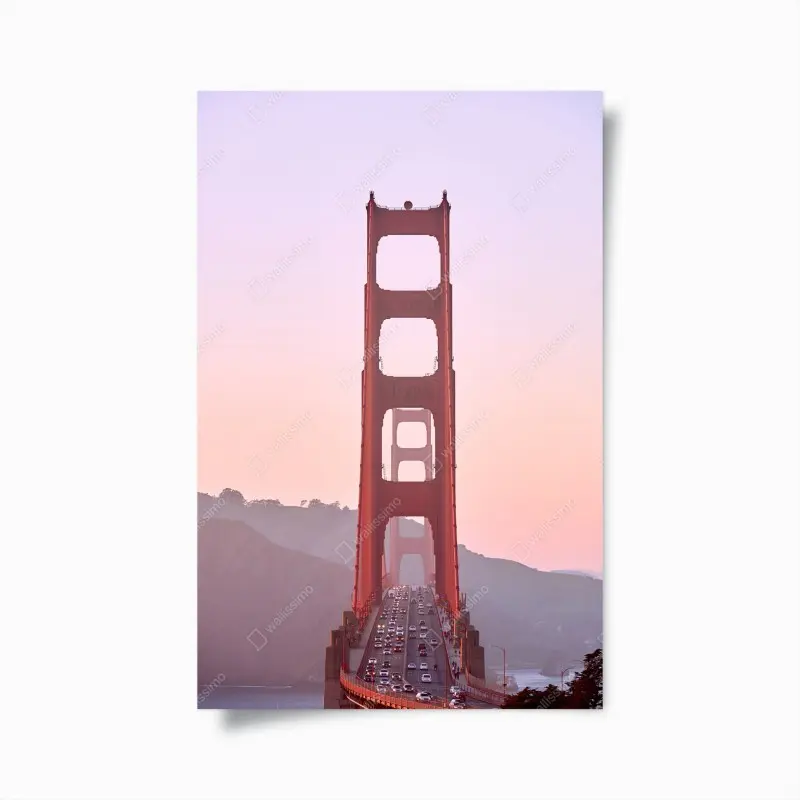 Plakat Golden Gate o pastelowym zachodzie słońca