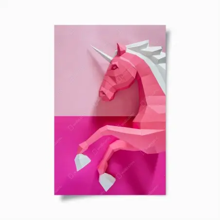 Plakat różowy geometryczny jednorożec – Wallissimo®