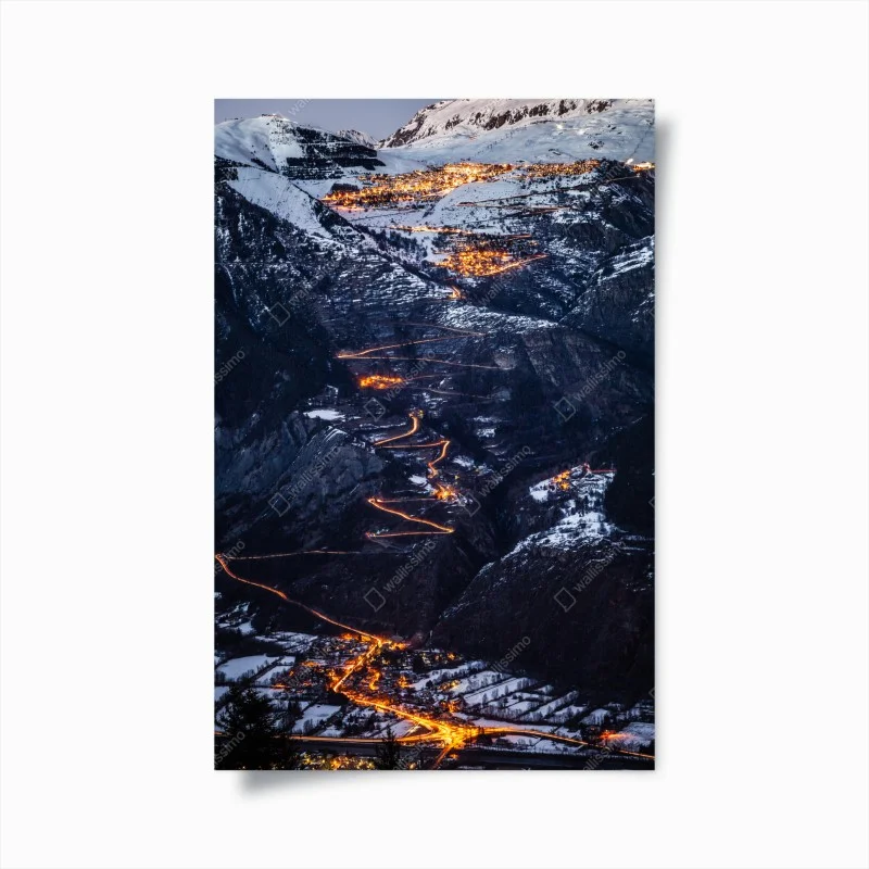 Plakat Alpe d'Huez nocna wspinaczka po krętej drodze