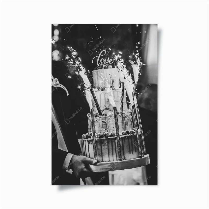 Plakat rustykalny tort ślubny ze zimnymi ogniami