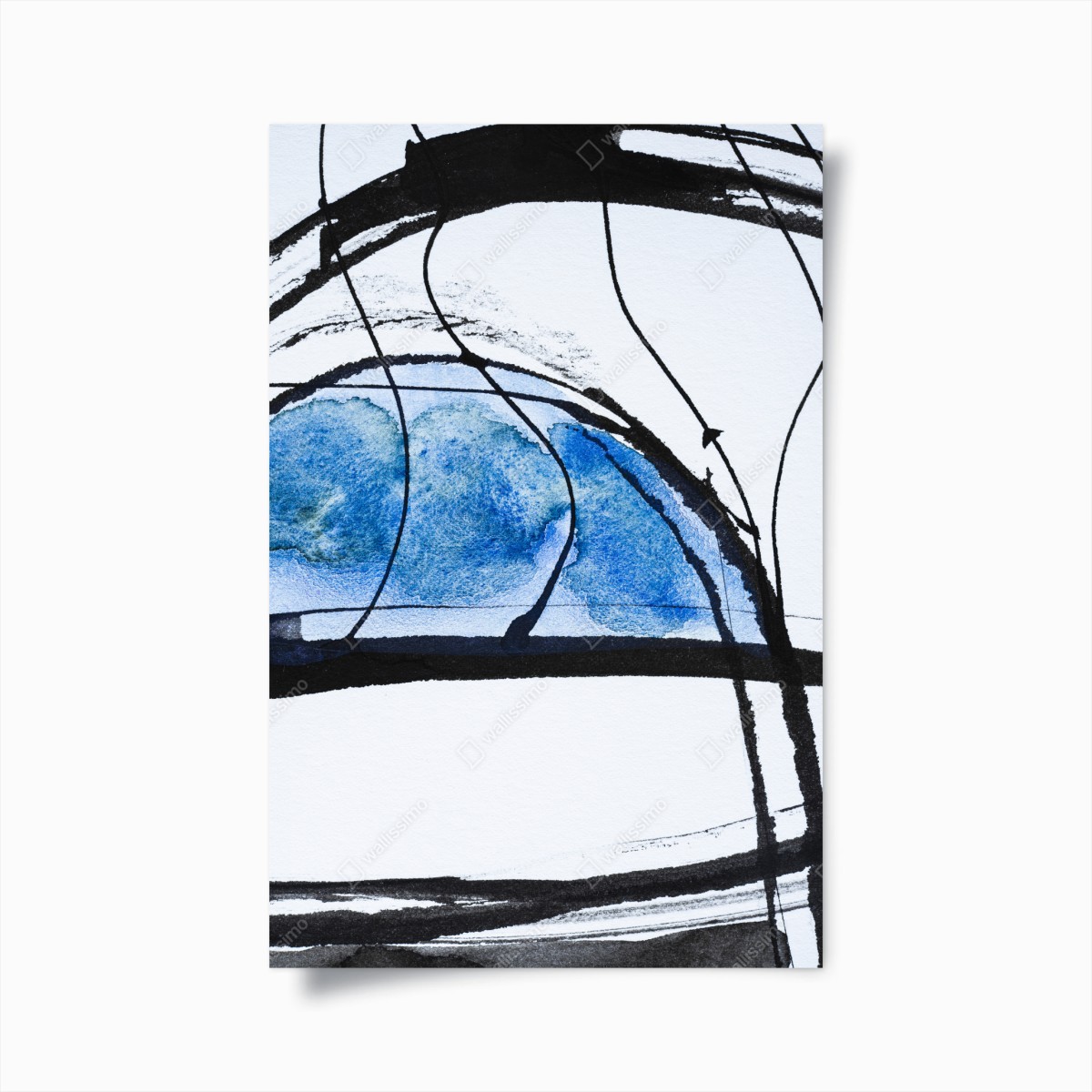 Plakat niebieska abstrakcja tuszem i akwarelą – Wallissimo®