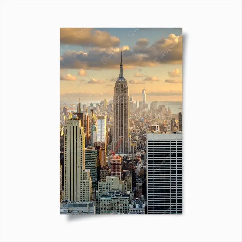 Plakat panorama Nowego Jorku o zachodzie słońca