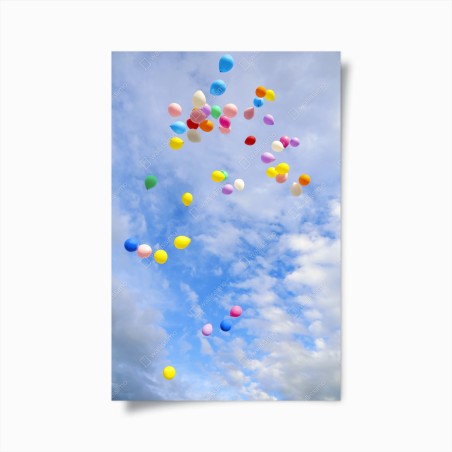 Plakat kolorowe balony unoszące się w niebie – Wallissimo®