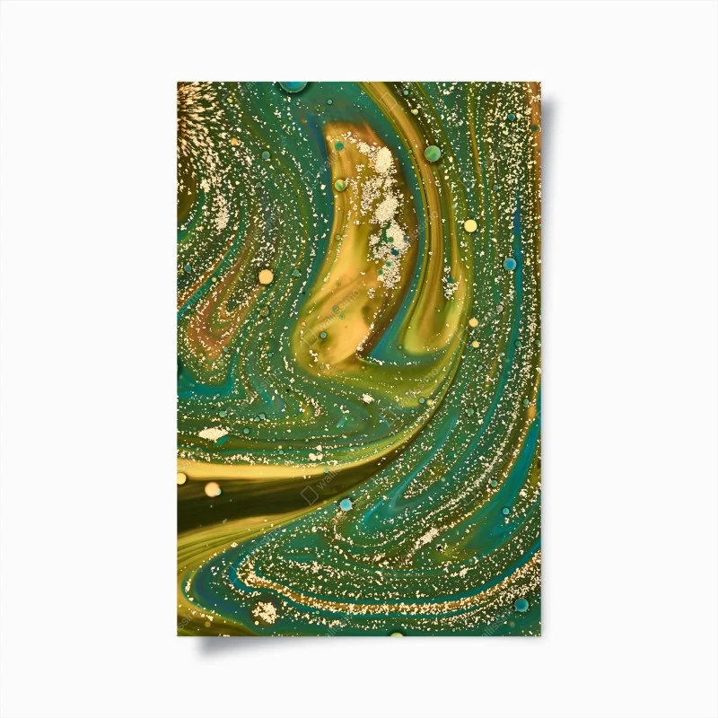 Plakat zielono-złota płynna marmurkowa grafika