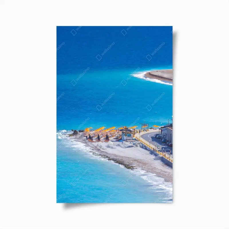 Plakat Rodos plaża z kolorowymi parasolami – Wallissimo®