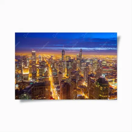 Plakat Chicago nocna panorama miasta – Wallissimo®
