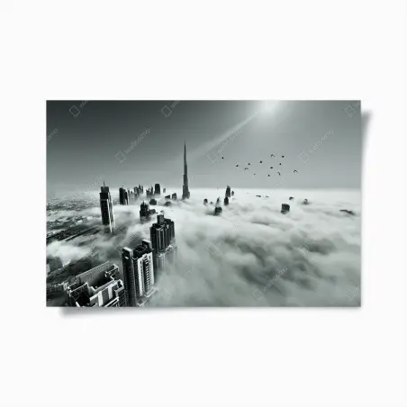Plakat mglista panorama Dubaju ponad chmurami – Wallissimo®