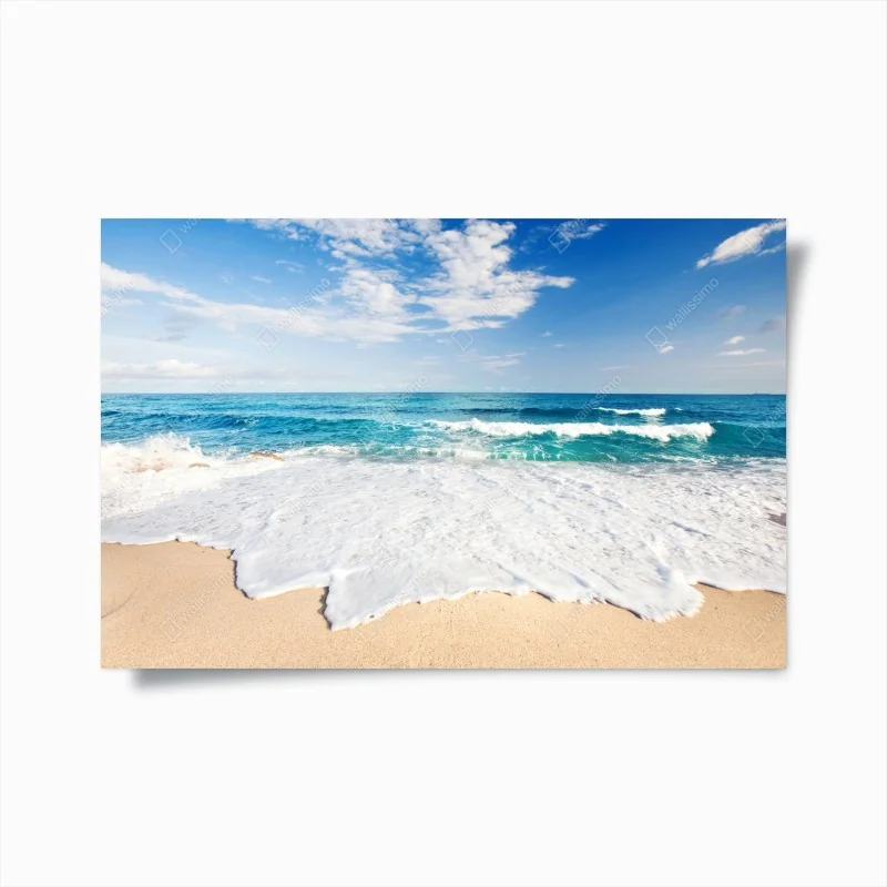 Plakat turkusowe fale na piaszczystej plaży